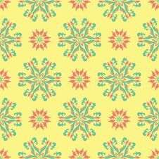 Yellow Floral Seamless Pattern. Colored Background With Pink And Green Flower Design Stock Image