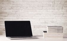 Business Laptop With White Brick Wall Royalty Free Stock Image Business Laptop With White Brick Wall Royalty Free Stock Image