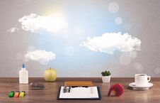 Bright Sky With Clouds And Office Desk Stock Photography