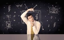 Happy Businessman Drawing Tv And Radio Stock Images Happy Businessman Drawing Tv And Radio Stock Images