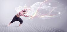 Urban Breakdancer Dancing With White Lines Stock Image