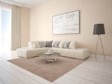 Mock Up An Exclusive Living Room With A Corner Beige Sofa. Stock Photography