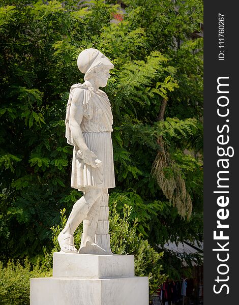 Statue of Pericles carved in marble on the streets of Athens, Greece. Statue of Pericles carved in marble on the streets of Athens, Greece