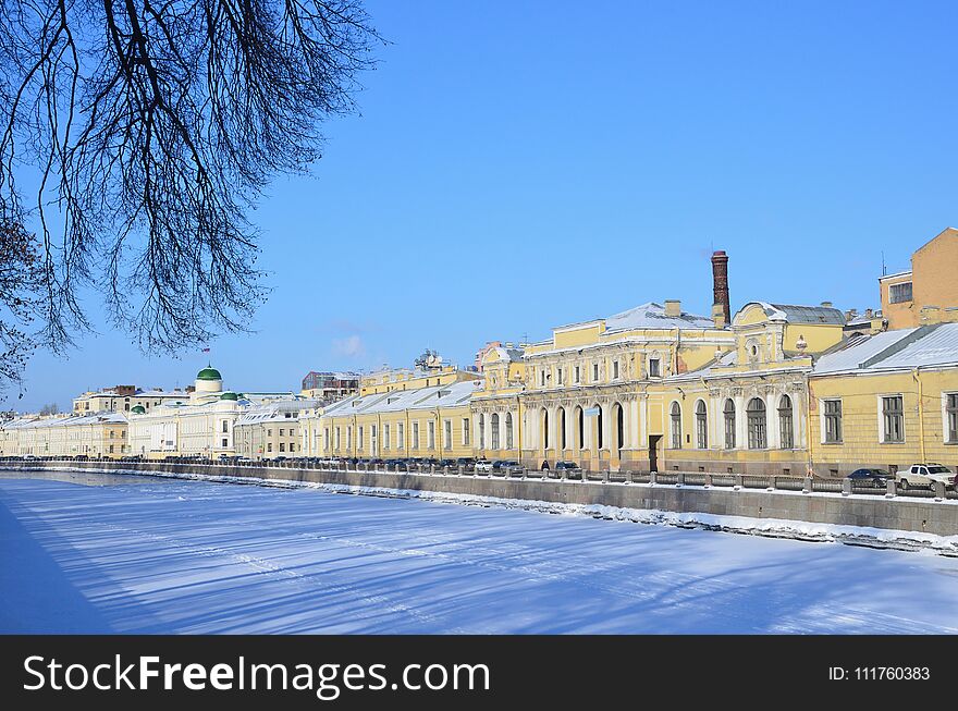 Saint Petersburg, embankment of the Fontanka river in winter.