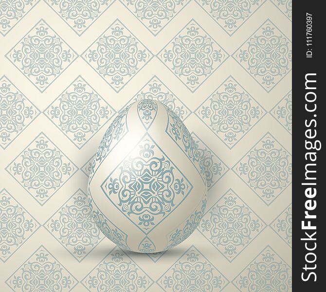 Elegant Easter Egg On Damask Pattern Background