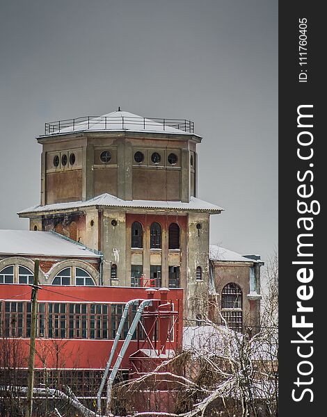 Old factory building in the winter