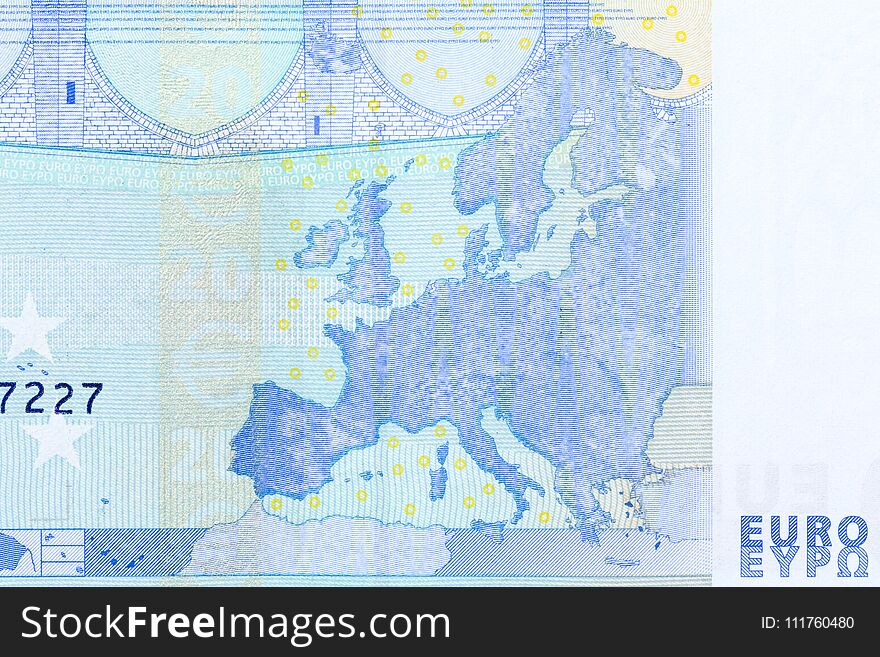 Close up view from 20 euro bill, macro shot from 20 euro bill.