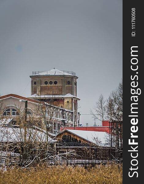 Old factory building in the winter