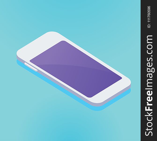 Isometric 3d mobile phone with blank screen. Template of portable device. Flat vector cartoon illustration. Objects isolated on white background. Isometric 3d mobile phone with blank screen. Template of portable device. Flat vector cartoon illustration. Objects isolated on white background.