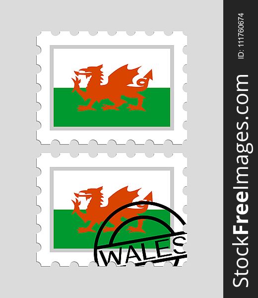 Wales Flag On Postage Stamps