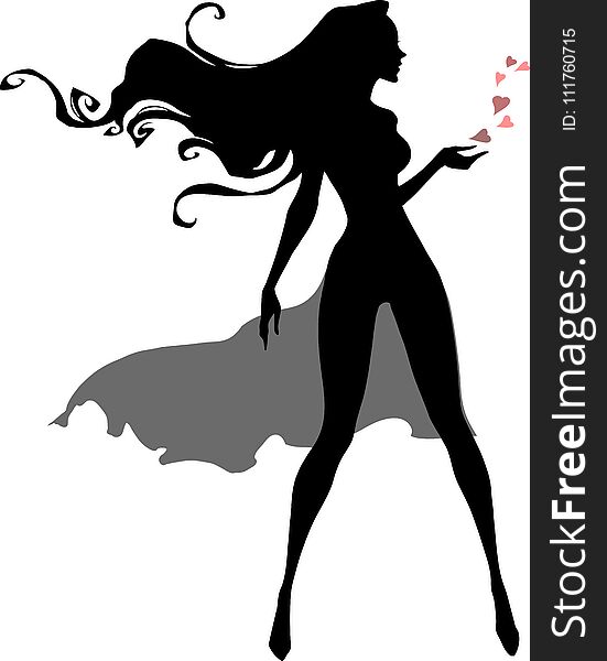 Cute Silhouette Cartoon Female Character With Long Dark Hair