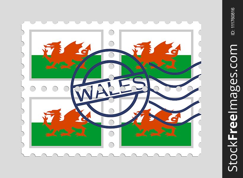Wales flag on postage stamps