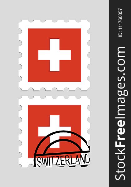 Switzerland flag on postage stamps