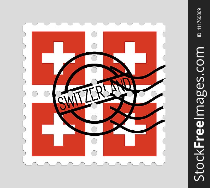 Switzerland flag on postage stamps