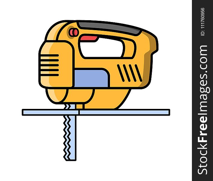Jigsaw construction electric tool. Flat style icon of jigsaw.