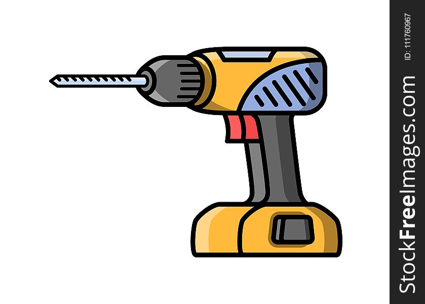 Screwdriver construction electric tool. Flat style icon of screwdriver. Vector illustration.