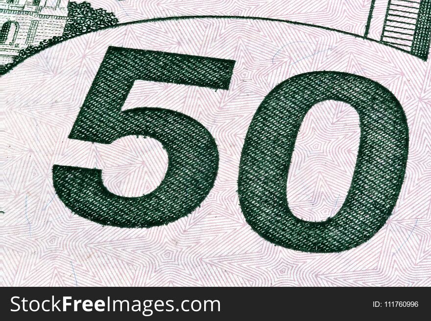 Detail Of U.S. Fifty Dollar Bill, Isolated End Stacked.