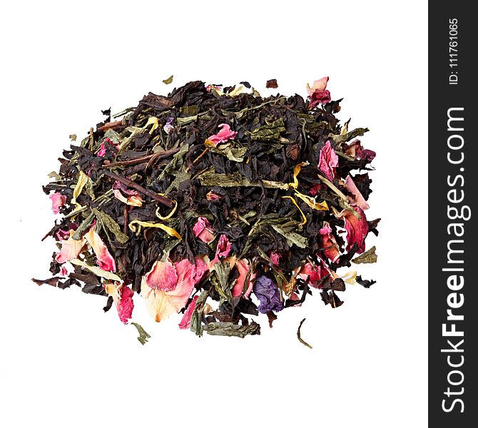 Tea with strawberry flavor and passion fruit. High resolution photo.