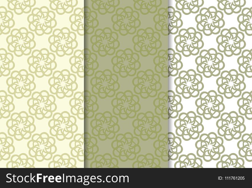 Olive green floral backgrounds. Set of seamless patterns for textile and wallpapers. Olive green floral backgrounds. Set of seamless patterns for textile and wallpapers