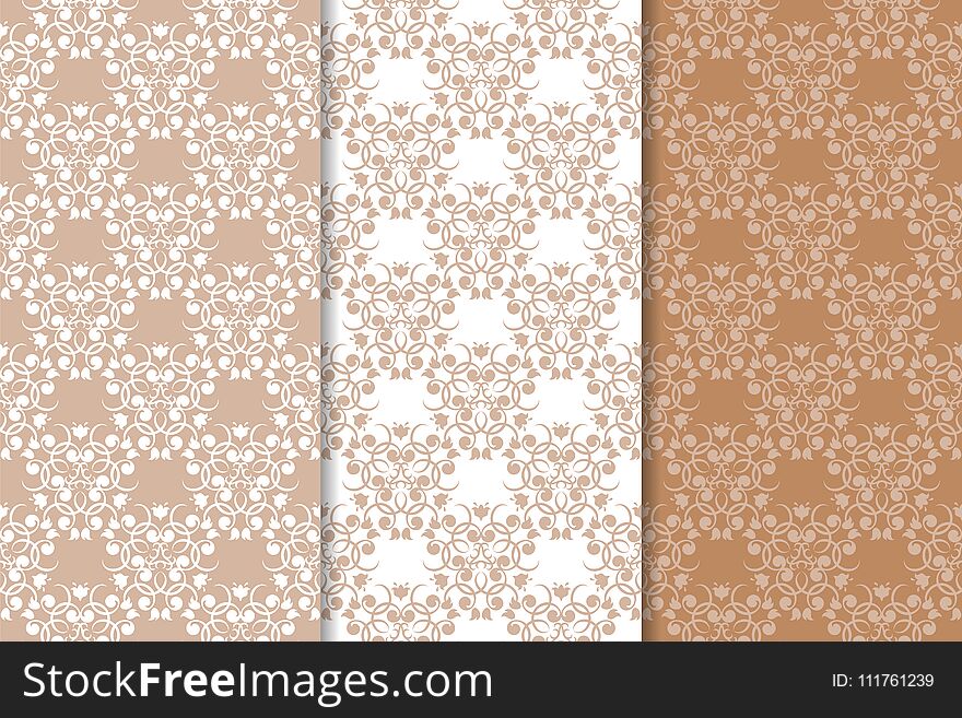 Brown floral ornaments. Set of vertical seamless patterns for textile and wallpapers