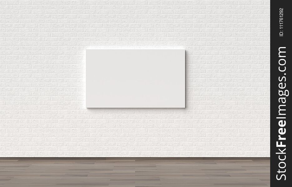 Empty Frame Mock Up On White Brick Wall. 3D Illustrating.