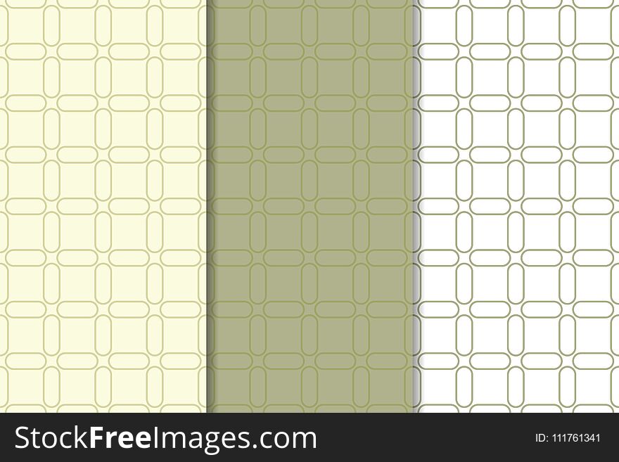 Olive green and white geometric ornaments. Set of vertical seamless patterns for web, textile and wallpapers. Olive green and white geometric ornaments. Set of vertical seamless patterns for web, textile and wallpapers