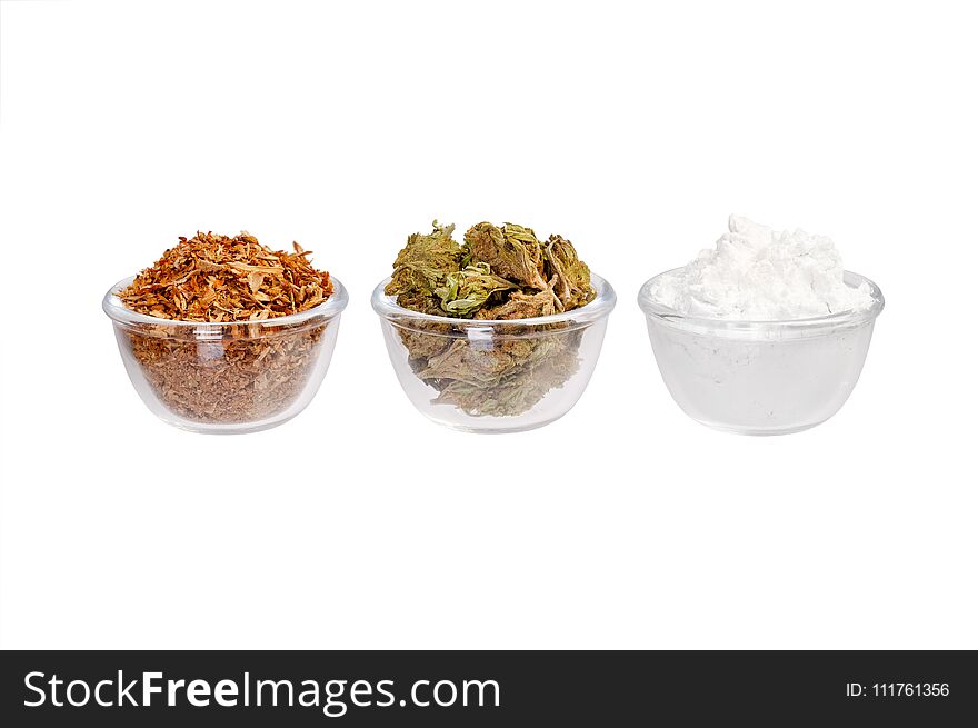 Three Plates With Modern Drug On A White Background