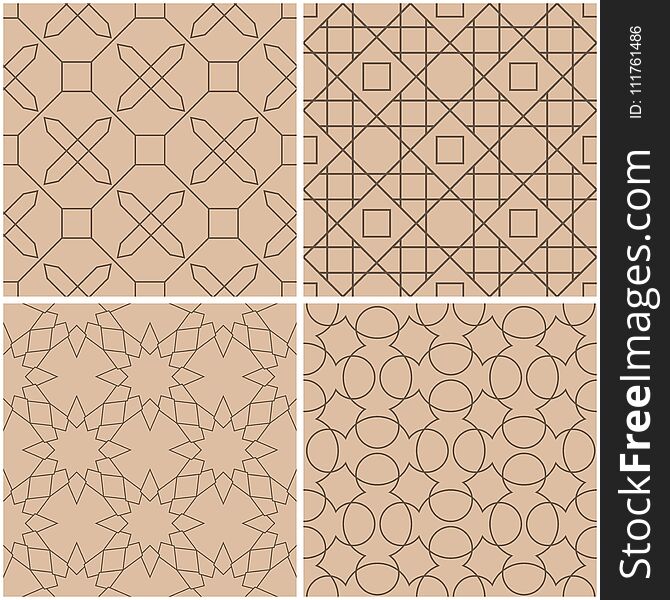 Geometric Patterns. Set Of Beige And Brown Seamless Backgrounds. Vector Illustration