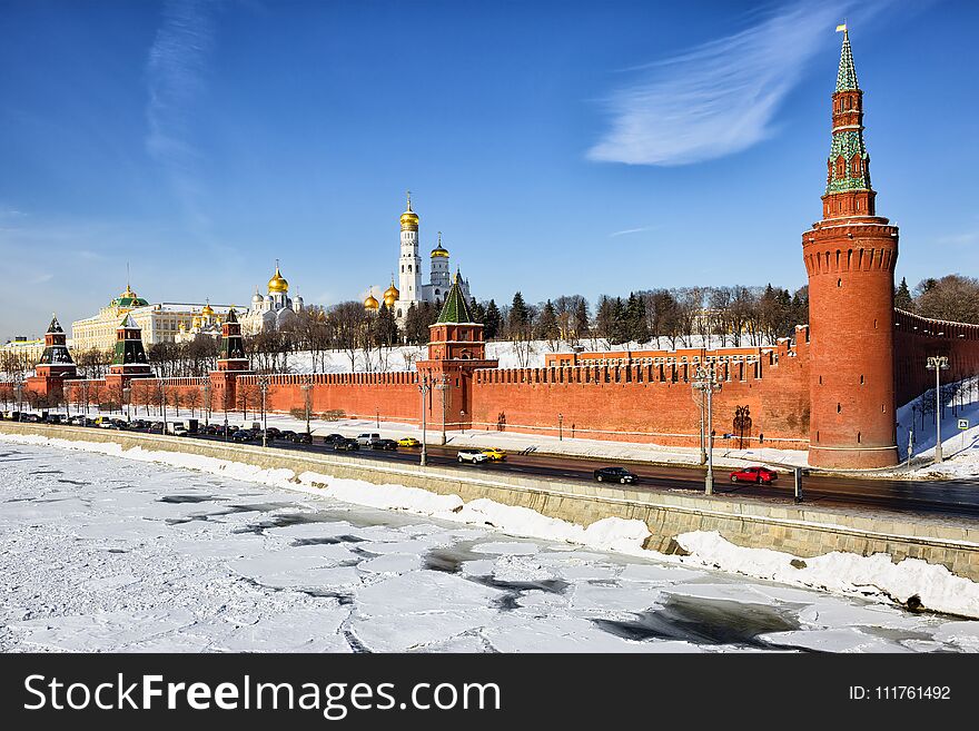 Moscow. Russia. The Grand Kremlin Palace on the banks of the Moscow river.