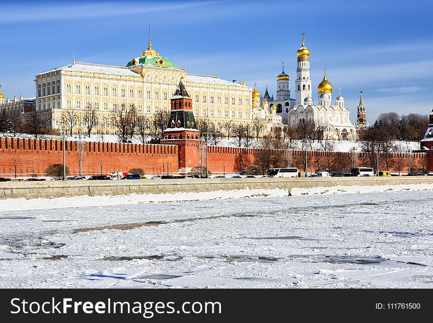 Moscow. Russia. The Grand Kremlin Palace on the banks of the Moscow river.
