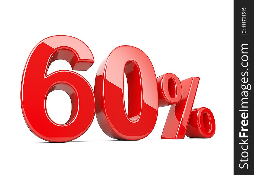 Sixty Red Percent Symbol. 60 Percentage Rate. Special Offer Dis