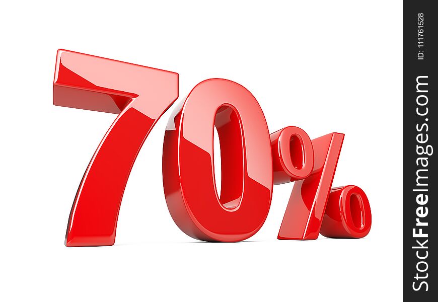 Seventy red percent symbol. 70% percentage rate. Special offer discount. 3d illustration isolated over white background.