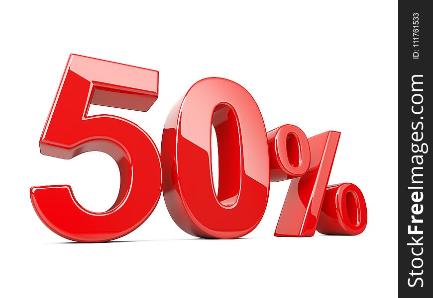 Fifty Red Percent Symbol. 50 Percentage Rate. Special Offer Dis