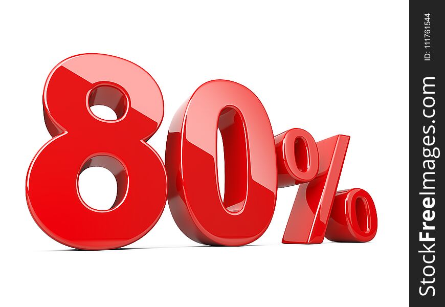 Eighty red percent symbol. 80% percentage rate. Special offer di