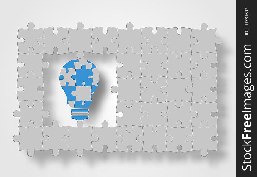 Jigsaw In Lightbulb Shape Surrounding With Jigsaws Represent Innovation And Technology Concept. Technology Background.