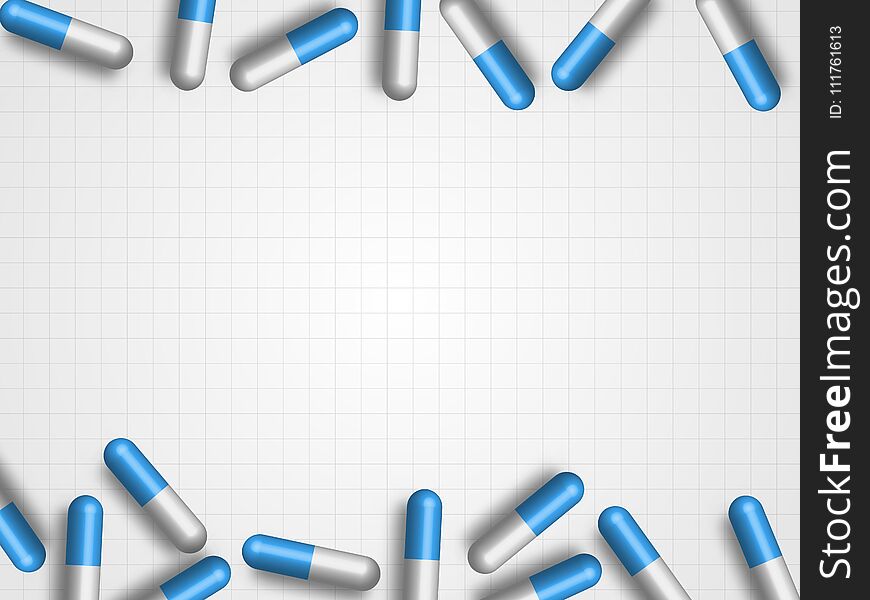 Medicines on grid background represent medical and health care concept. Technology Background. Vector Illustration.