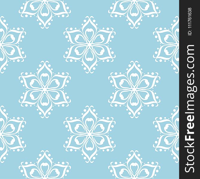 White flowers on blue background. Ornamental seamless pattern