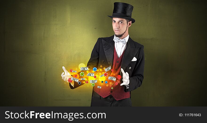 Illusionist Conjure With His Hand Gambling Staffs