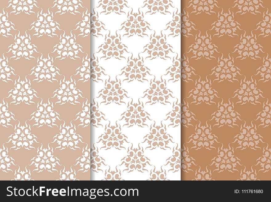 Brown floral backgrounds. Set of seamless patterns for textile and wallpapers