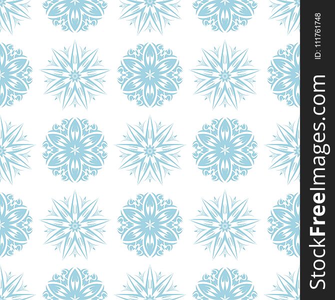 Blue floral ornament on white background. Seamless pattern for textile and wallpapers. Blue floral ornament on white background. Seamless pattern for textile and wallpapers