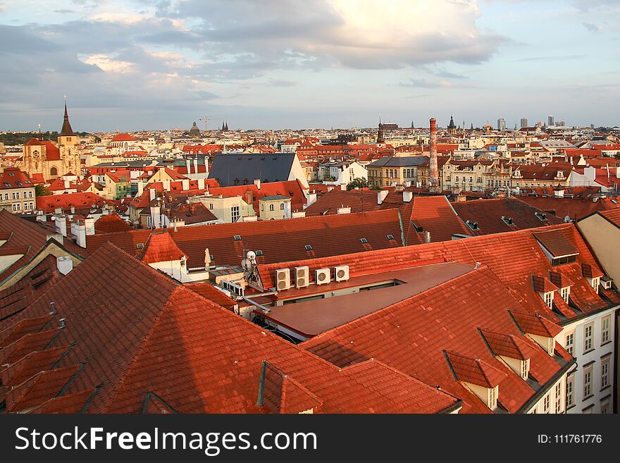 Panorama of Prague, red roofs