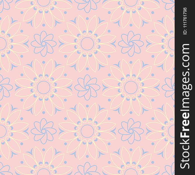 Floral seamless background. Pink, blue and yellow flower pattern for wallpapers, textile and fabrics