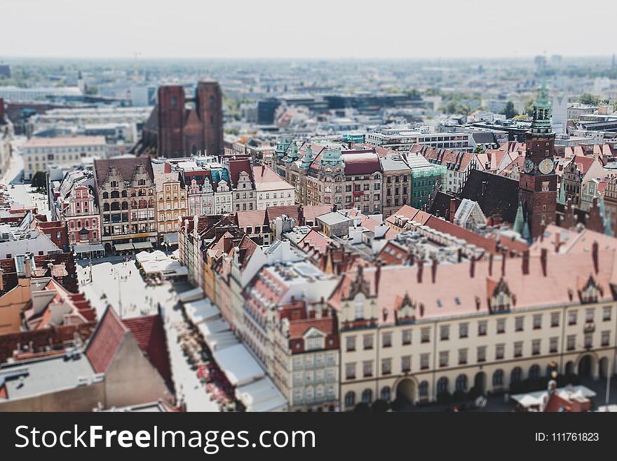 Panorama of the Central square in Wroclaw Poland, a lot of old beautiful houses