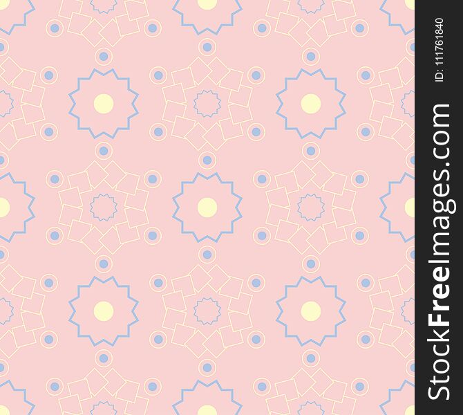 Geometric Pink Colored Seamless Pattern With Blue And Beige Elements