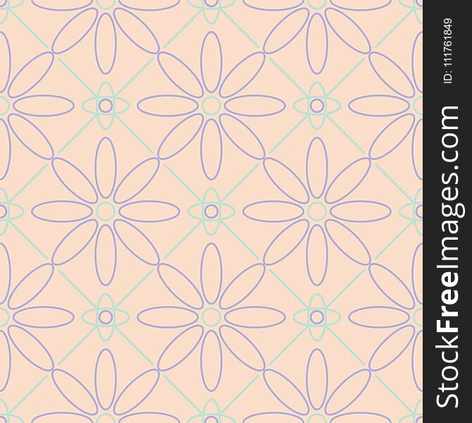 Floral seamless pattern. Beige background with violet and blue flower elements for wallpapers, textile and fabrics