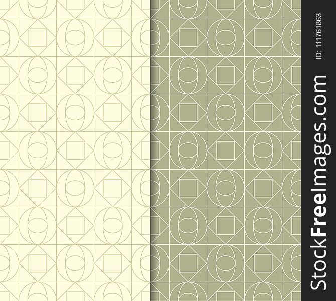 Olive green set of seamless geometric patterns