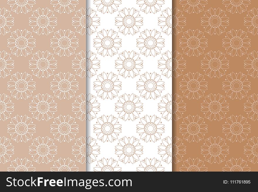 Brown Floral Ornaments. Set Of Vertical Seamless Patterns