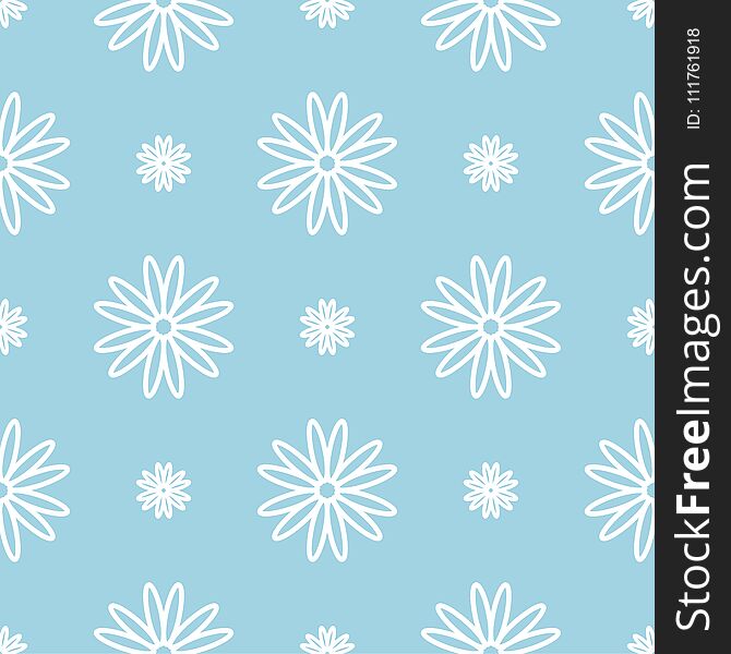 White floral ornament on blue background. Seamless pattern for textile and wallpapers. White floral ornament on blue background. Seamless pattern for textile and wallpapers