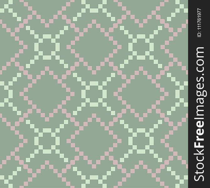 Geometric dark green seamless background wth pink elements. For fabrics and wallpapers