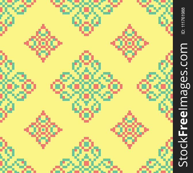 Yellow Floral Seamless Pattern. Colored Background With Pink And Green Flower Design